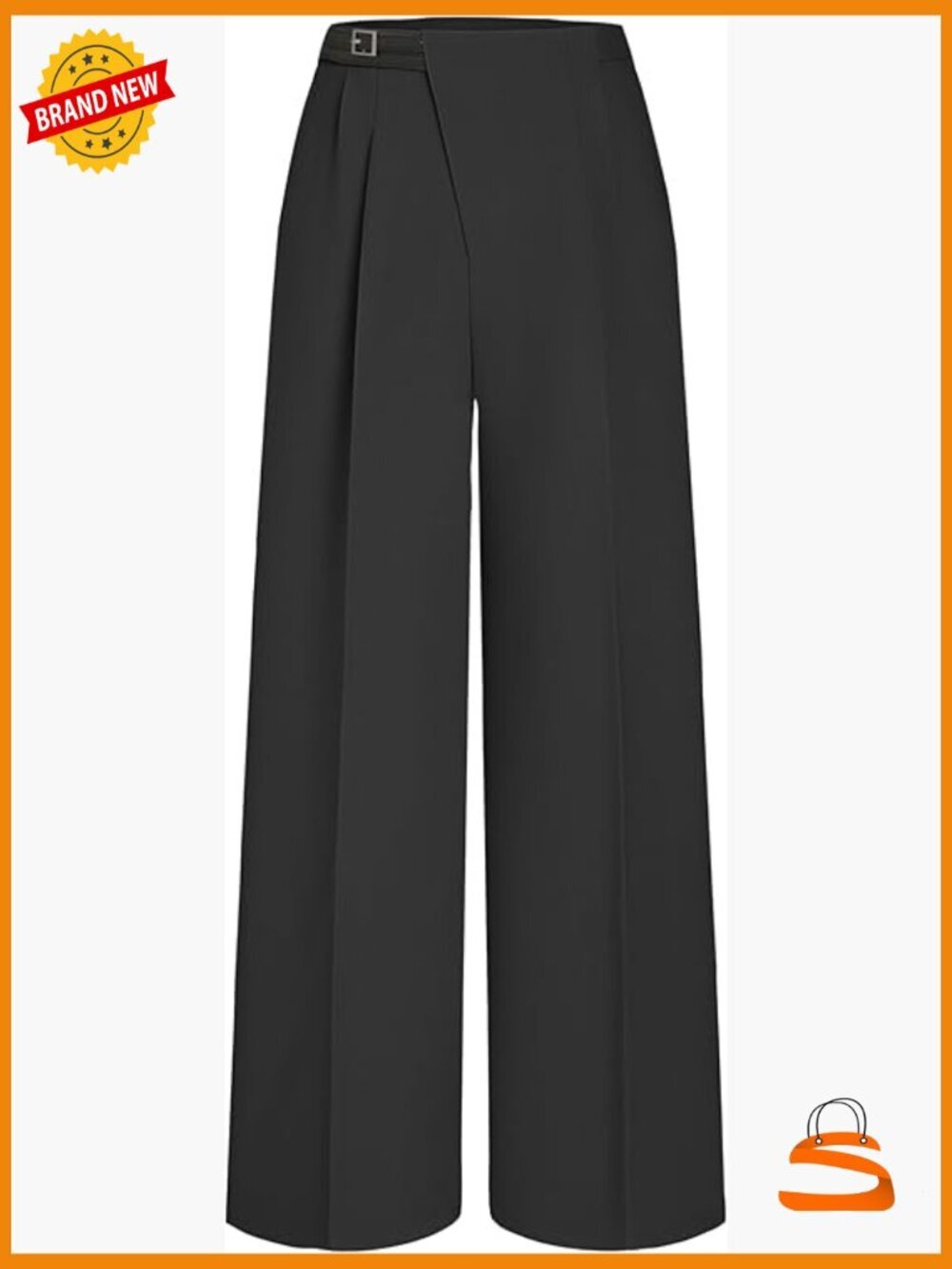 High Waisted Belted Straight Leg Work Trousers with Pockets